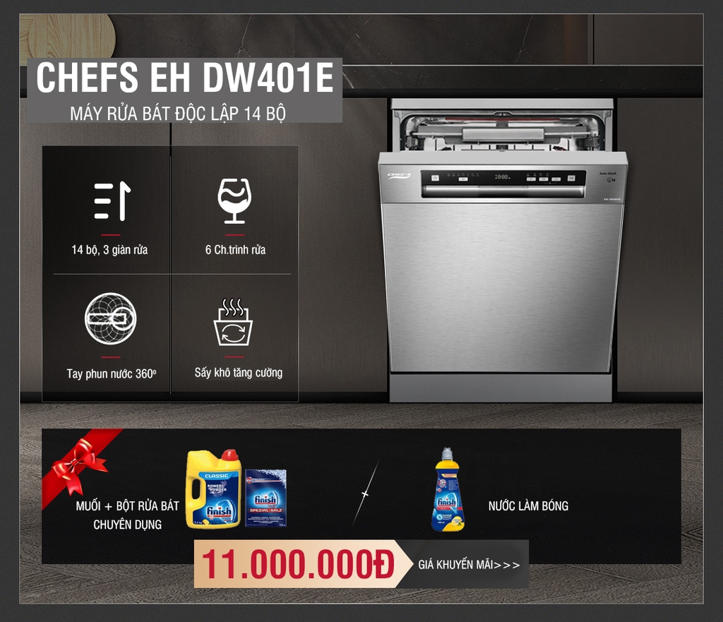 Giá và khuyến mãi mới nhất của máy rửa bát Chefs EH DW401E ?
