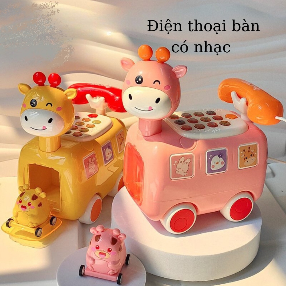 Điện thoại đồ chơi Hươu cao cổ đa năng có đèn, phát nhạc cho bé và có bánh xe di chuyển