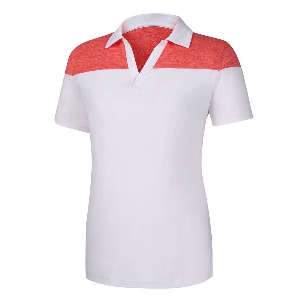 Áo golf nữ FJ Lisle V-Neck Short Sleeve Shirt with Pieced Top White w.Red Space Dye 95246 (A133)