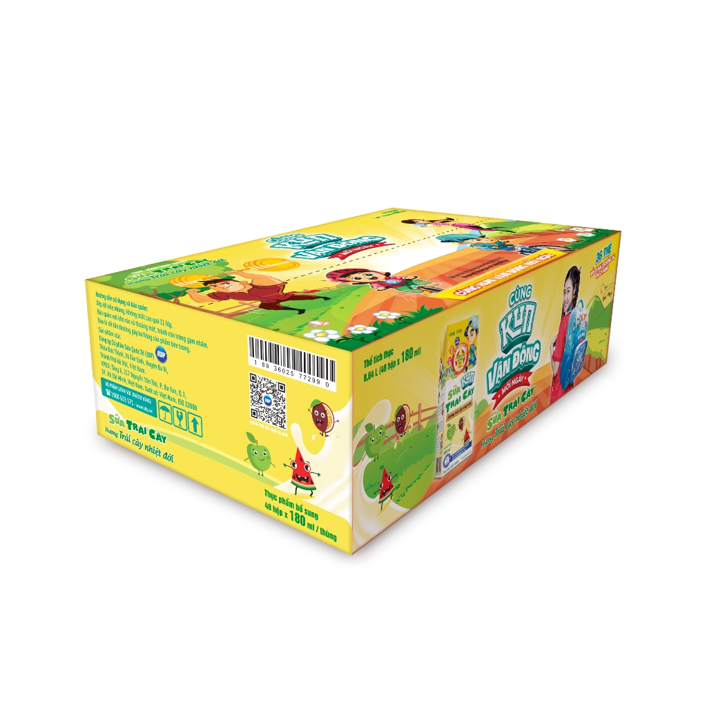 Thùng 48 hộp x 180ml Kun sữa trái cây hương cam/nho/nhiệt đới.