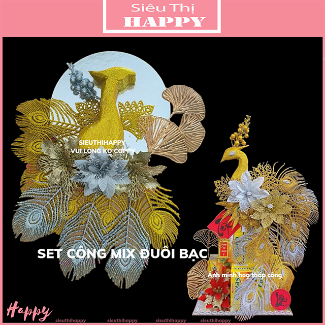 Set trang trí mix sẵn hình con công - Set công trang trí tháp bánh kẹo, tháp bia, tháp nước ngọt - NC&ĐS