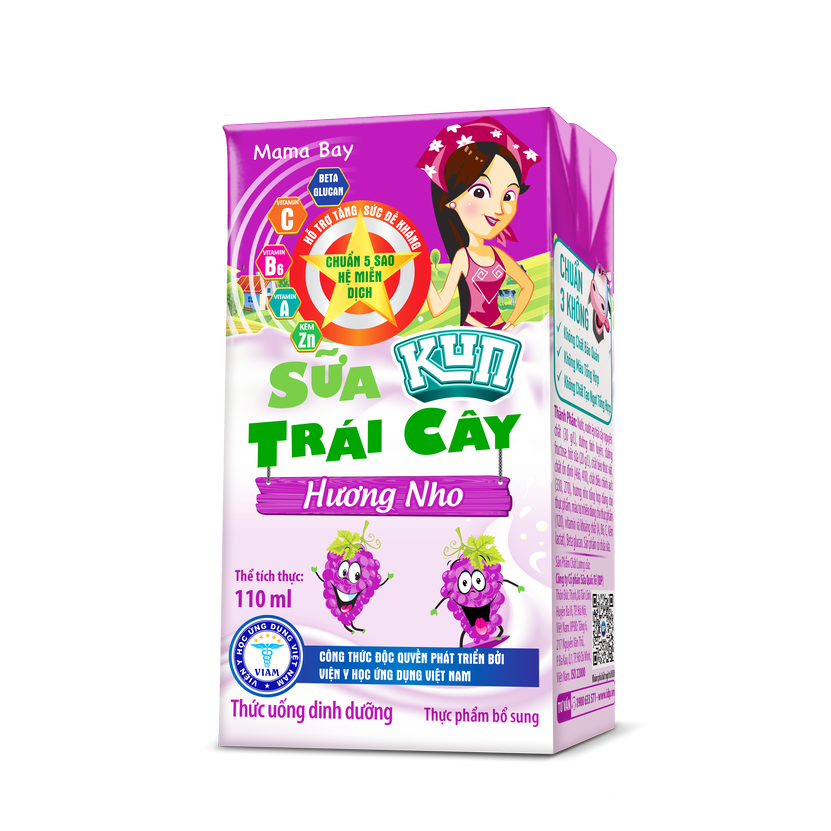 Thùng 48 hộp x 110ml sữa KUN trái cây nhiệt đới/dâu/cam/nho.