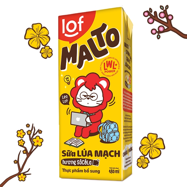 Thùng 48 hộp x180ml Lof Malto sữa lúa mạch hương socola.