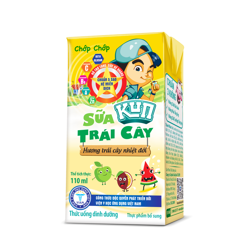 Thùng 48 hộp x 110ml sữa KUN trái cây nhiệt đới/dâu/cam/nho.