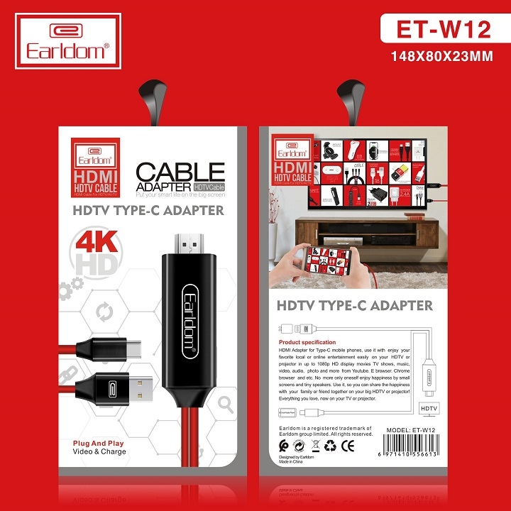 Cáp HDMI Type C Earldom W12 ( Độ Phân Giải 4K )