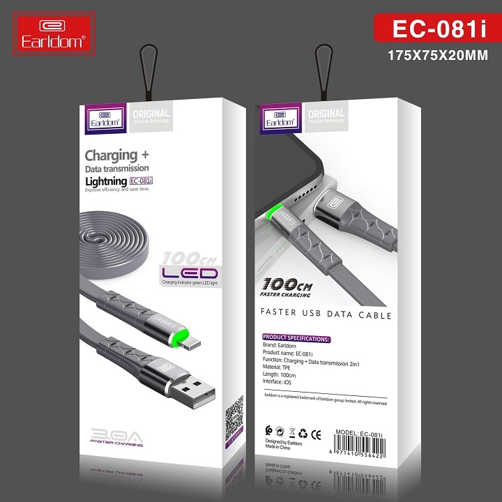 Cáp Sạc Nhanh 3A Có Đèn LED Earldom EC-081 LIGHTNING/ TYPE C