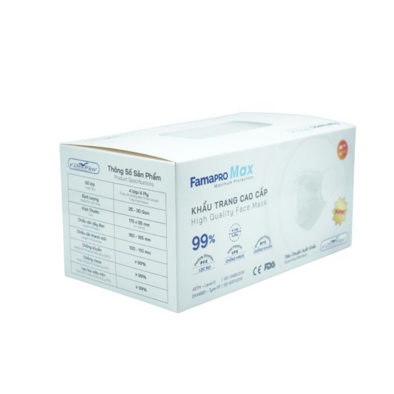 Hộp 40 cái Khẩu trang y tế 4 lớp kháng khuẩn Famapro Pro Max - KTYT
