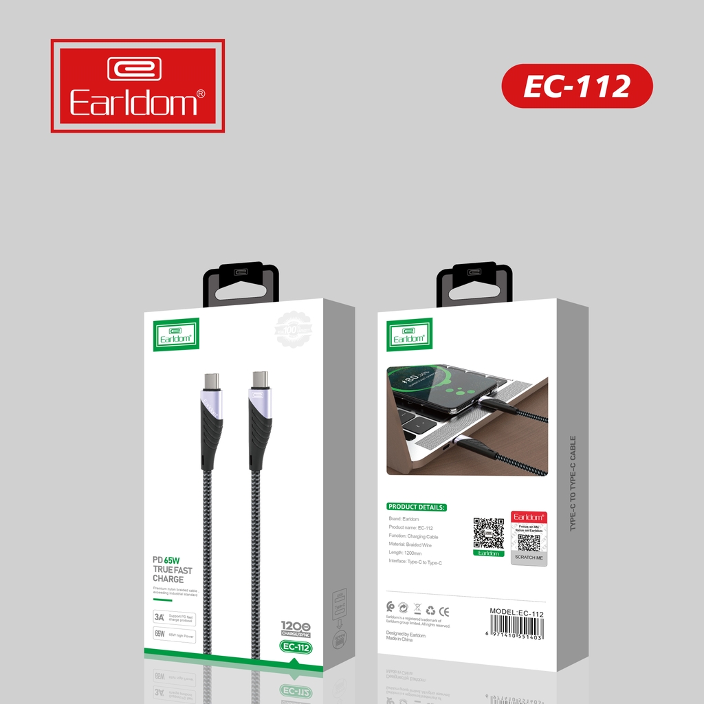 Cáp Sạc Dù 2 Đầu TypeC Earldom EC-112 LIGHTNING/ TYPE C