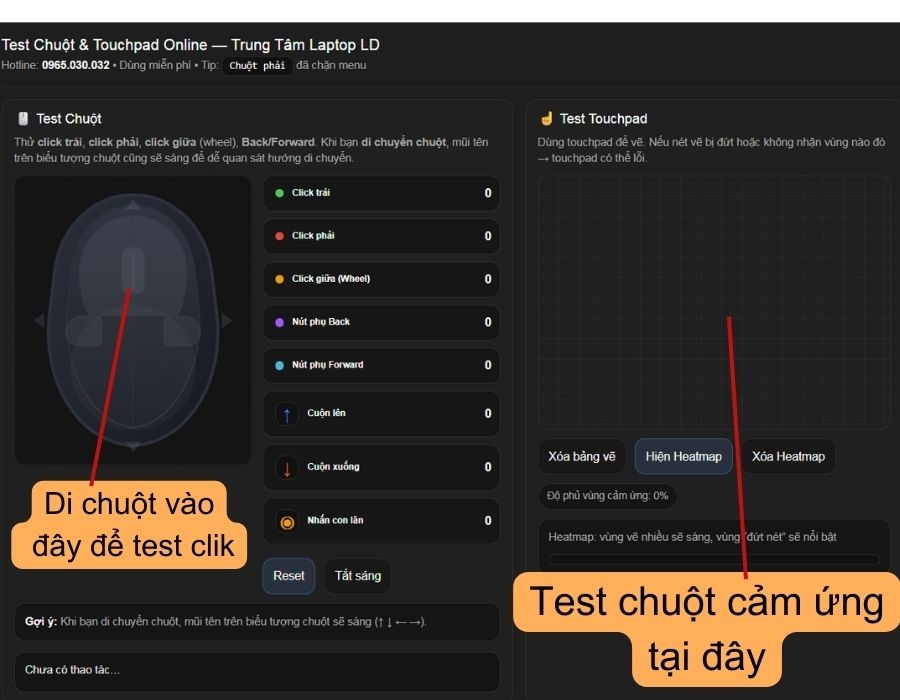 Test chuột và touchpad laptop online - kiểm tra click double click độ nhạy