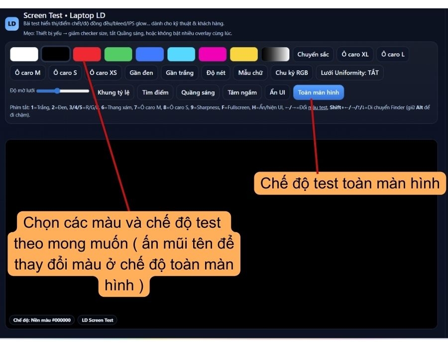 Test màn hình laptop online - kiểm tra điểm chết ám màu hở sáng