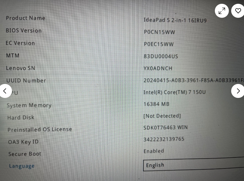 Main Lenovo IdeaPad 5 2IN1 16IRU9 Core 7 150U 16GB