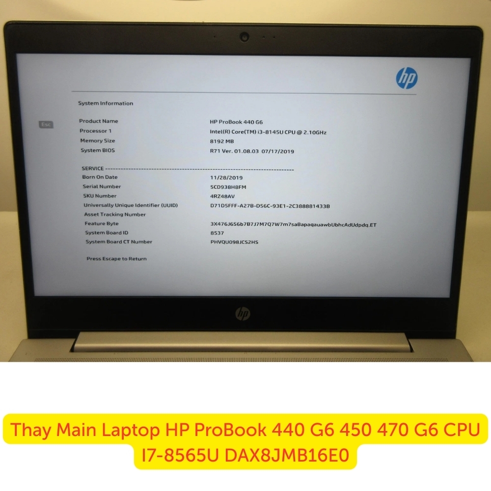 Thay Main Laptop HP ProBook 440/450/470 G6 i7-8565U DAX8JMB16E0
