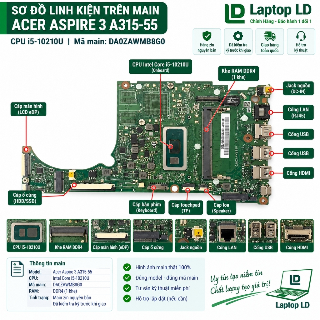 Main Acer Aspire 3 A315-55 | CPU I5-10210U | DA0ZAWMB8G0
