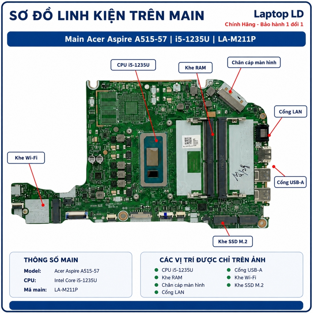 Main Acer Aspire 5 A515-57 | CPU i5-1235U LA-M211P