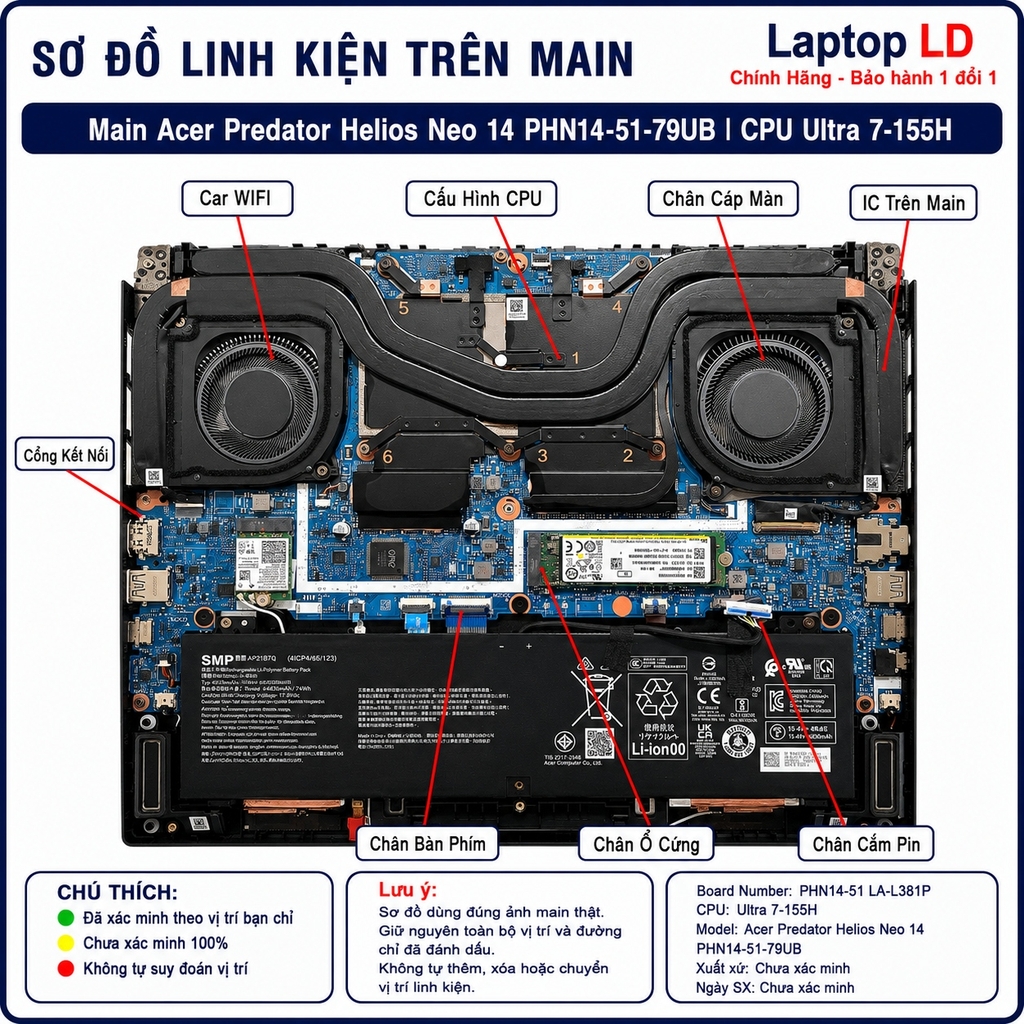 Main Acer Predator Helios Neo 14 PHN14-51-79UB | CPU Ultra 7-155H
