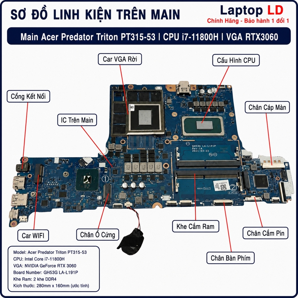Main Acer Predator Triton PT315-53 | CPU i7-11800H VGA RTX3060