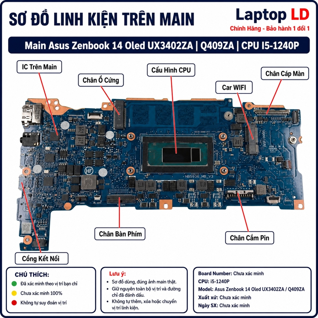 Main Asus Zenbook 14 Oled UX3402ZA | Q409ZA | CPU I5-1240P