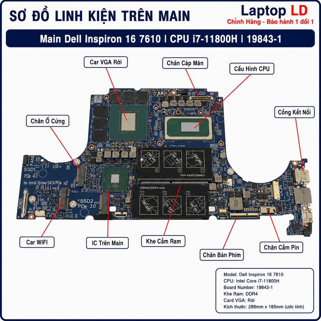 Main Dell Inspiron 16 7610 CPU i7-11800H | 19843-1