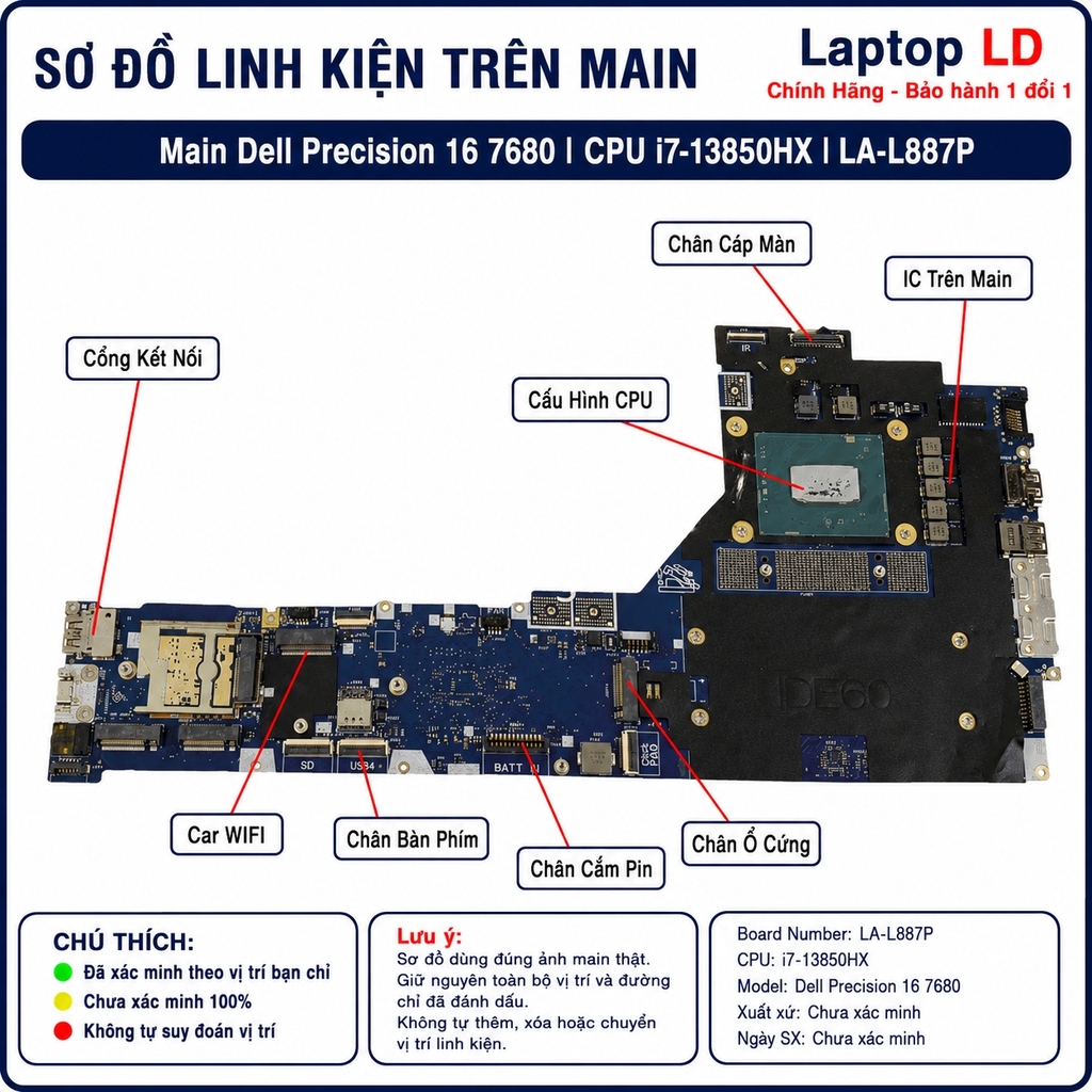 Main Dell Precision 16 7680 | CPU i7-13850HX | LA-L887P