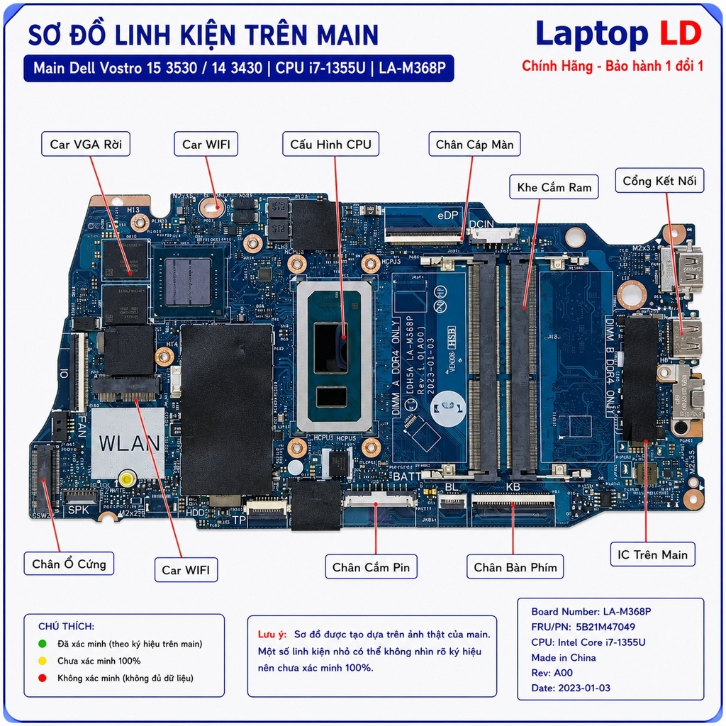 Main Dell Vostro 15 3530 | 14 3430 | CPU i7-1355U | LA-M368P