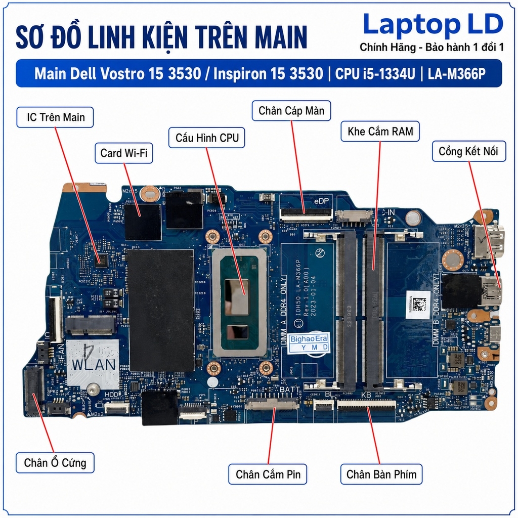 Main Dell Vostro 15 3530 / Inspiron 15 3530 | CPU i5-1334U | LA-M366P