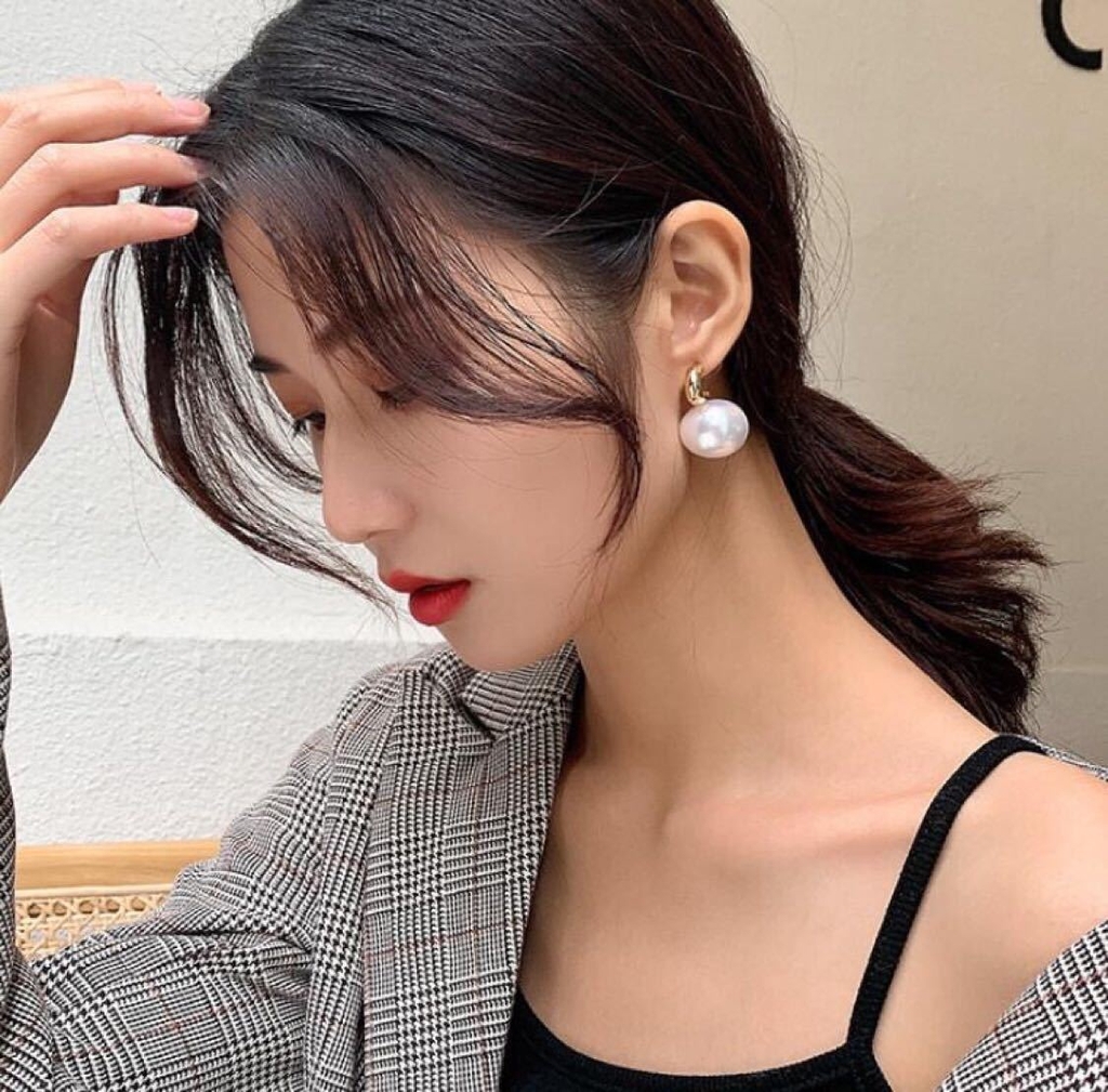 BÔNG TAI NGỌC TRAI VÀNG DẠNG MÓC H70