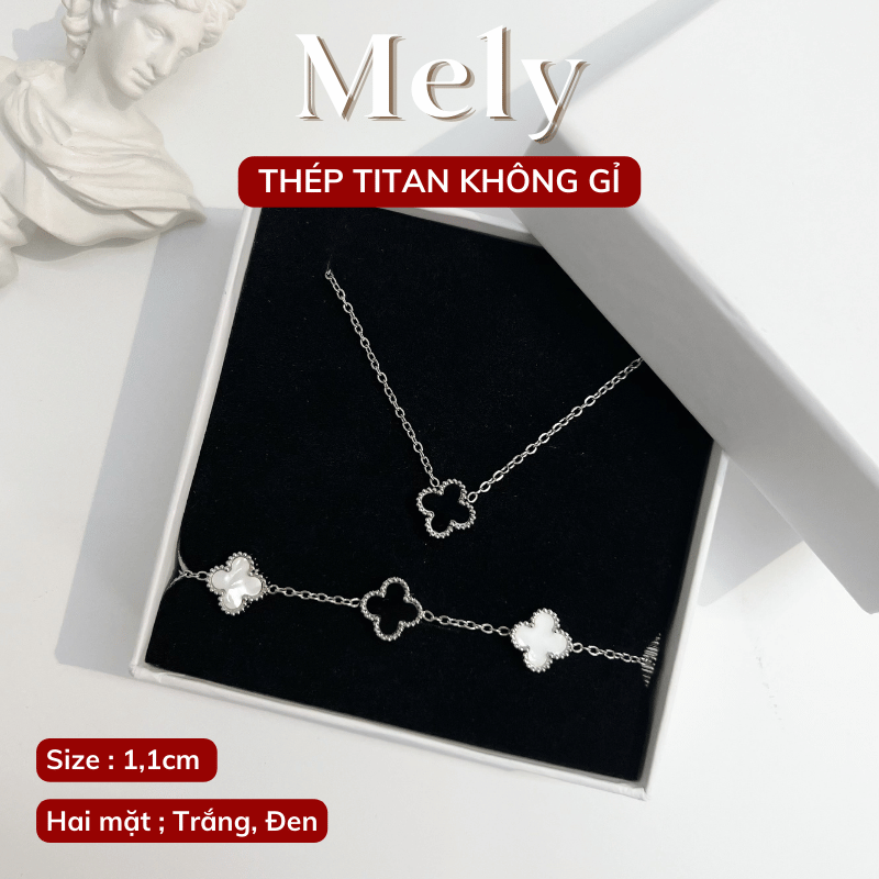 Bộ trang sức Thép Titan không gỉ cỏ 4 lá bạc + Hộp SET32