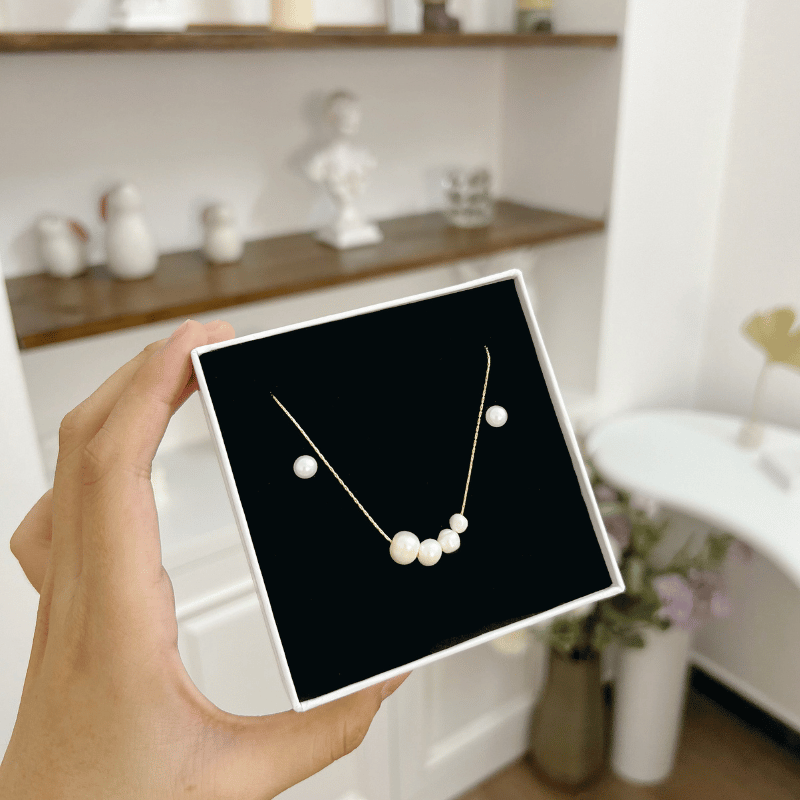 Bộ trang sức Thép Titan phối ngọc trai nhân tạo khuyên nụ SET37