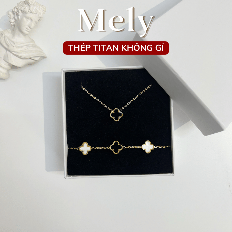 Bộ trang sức Thép Titan không gỉ cỏ bốn lá + Hộp SET33