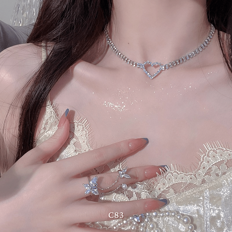 Vòng cổ choker đính đá cao cấp hình tim phụ kiện trang sức  C83