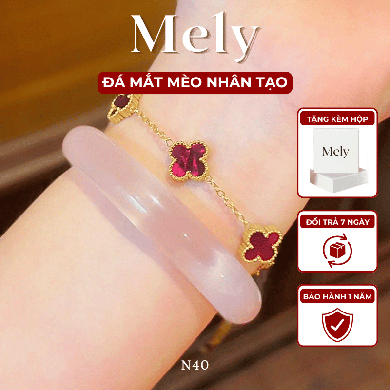 Vòng tay đá mắt mèo nhân tạo nhiều màu, vòng đá hồng pha lê trong suốt Mely - N40