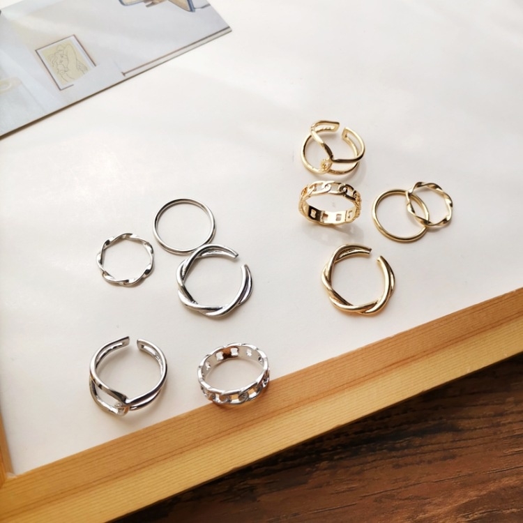 Set nhẫn mắt xích unisex cá tính D111