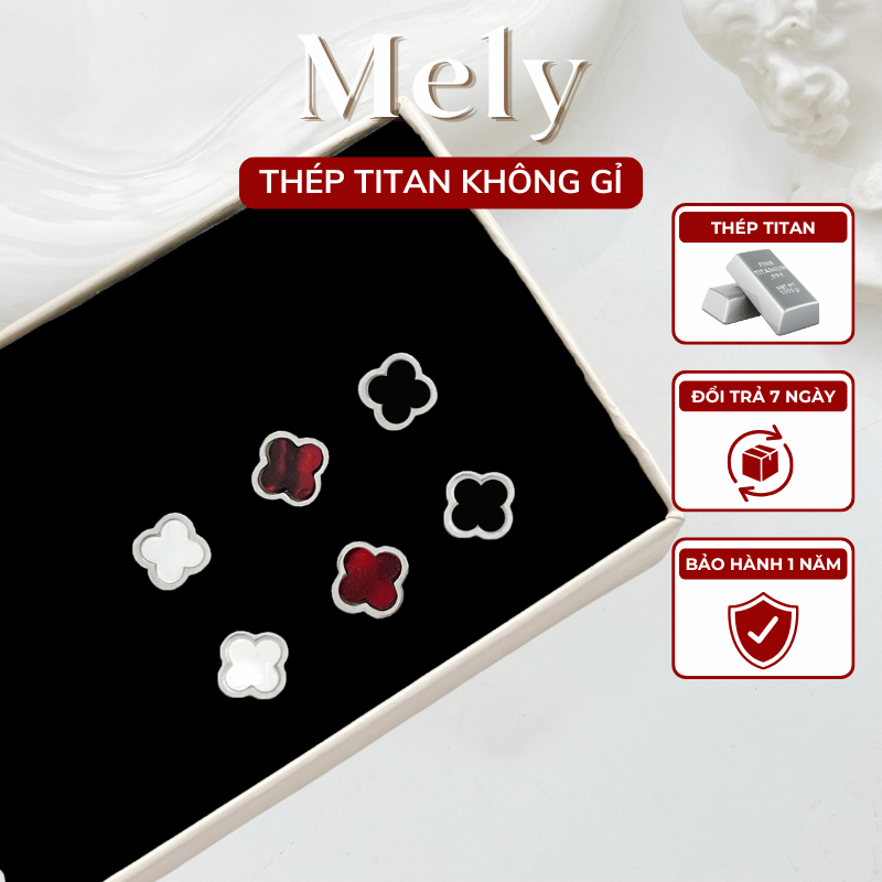 Bông tai titan cỏ 4 lá nhỏ TT156