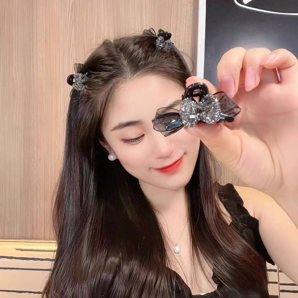Kẹp tóc càng cua nơ nhỏ hai mặt đính đá ngọc nhiều kiểu T5-18