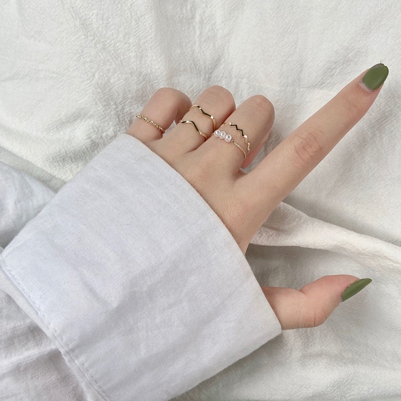 SET 5 NHẪN MẠ VÀNG ĐÍNH NGỌC TRAI D59