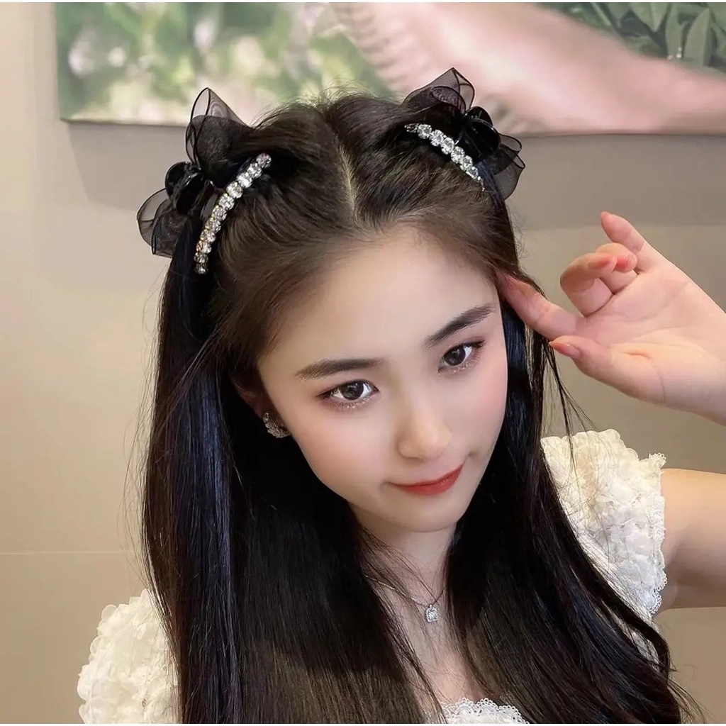 Kẹp tóc càng cua nơ nhỏ hai mặt đính đá ngọc nhiều kiểu T5-18