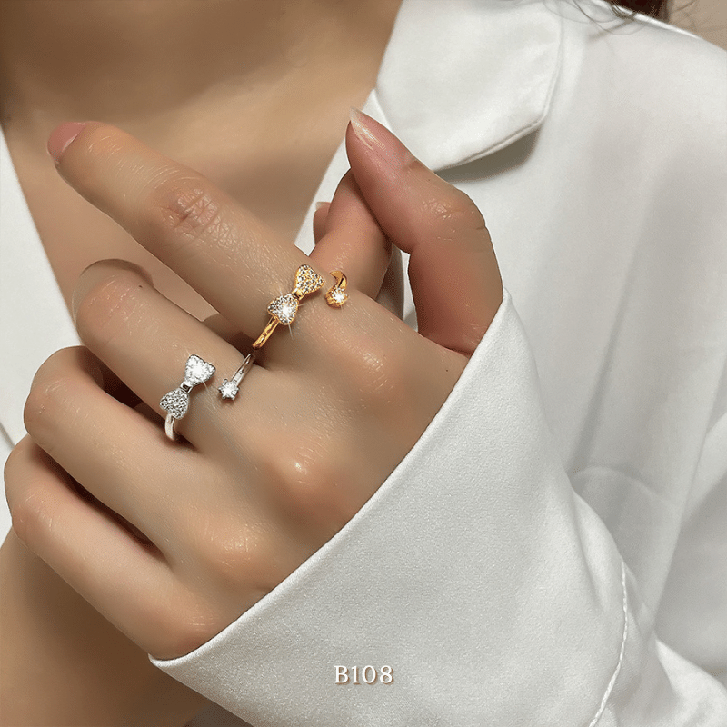 Nhẫn nữ hình nơ đính đá phụ kiện trang sức sang trọng B108