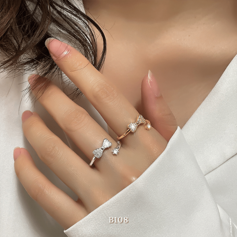 Nhẫn nữ hình nơ đính đá phụ kiện trang sức sang trọng B108