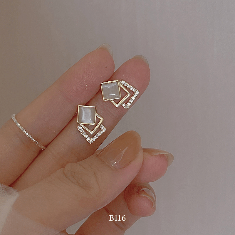 Bông tai nữ đính đá cao cấp phối đá mắt mèo sang trọng phụ kiện thời trang dự tiệc B116
