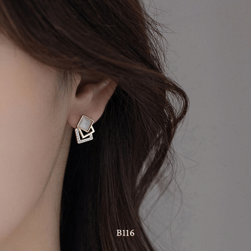 Bông tai nữ đính đá cao cấp phối đá mắt mèo sang trọng phụ kiện thời trang dự tiệc B116