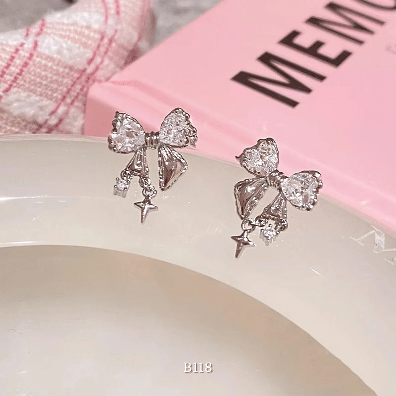 Bông tai nữ hình nơ đính đá cao cấp thiết kế sang trọng cá tính phụ kiện thời trang Hàn Quốc B118