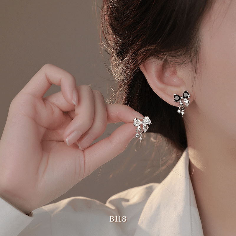 Bông tai nữ hình nơ đính đá cao cấp thiết kế sang trọng cá tính phụ kiện thời trang Hàn Quốc B118