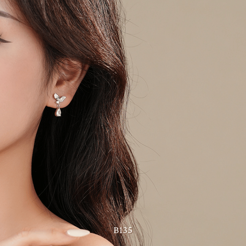 Bông tai đính đá hình chiếc lá dạng mini B135