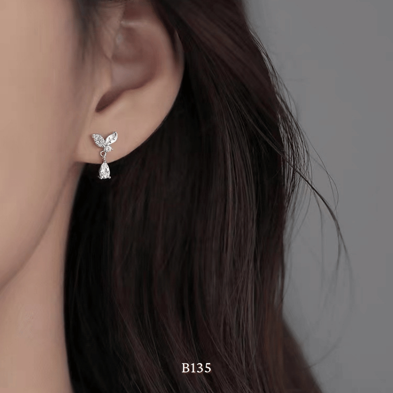 Bông tai đính đá hình chiếc lá dạng mini B135