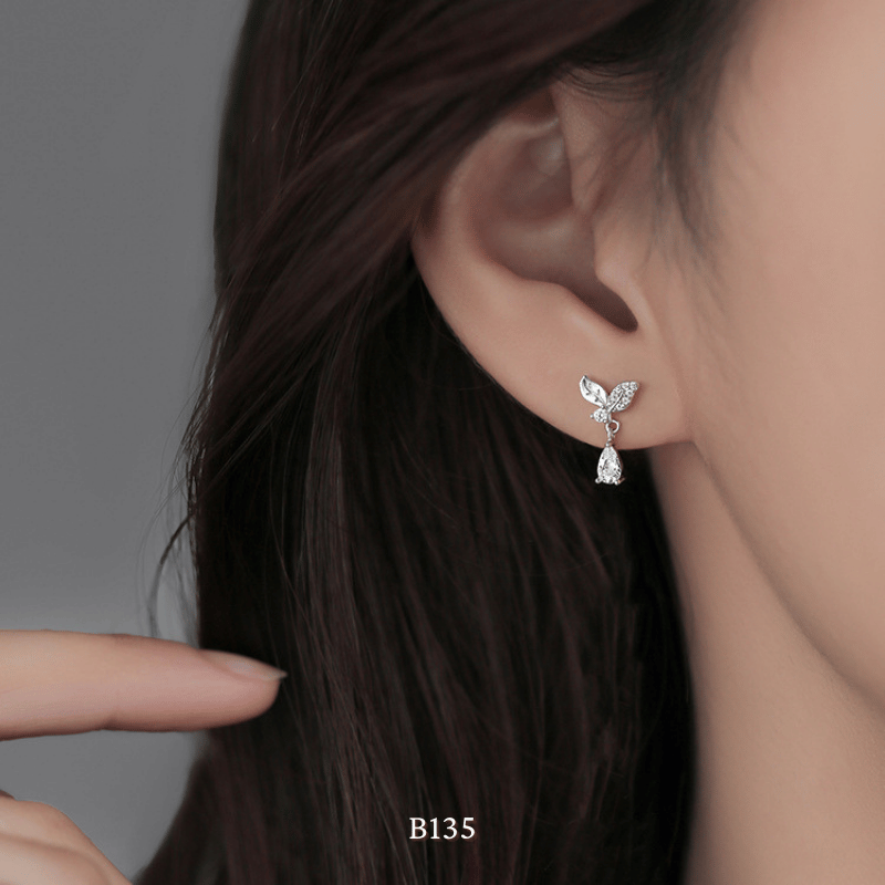 Bông tai đính đá hình chiếc lá dạng mini B135