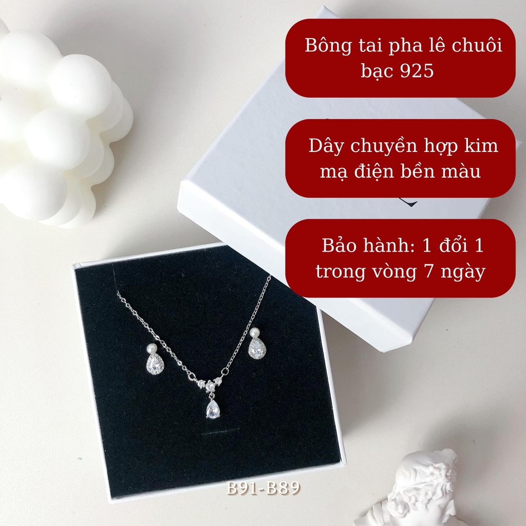 Bộ trang sức dây chuyền bông tai giọt nước đính đá cao cấp SET02