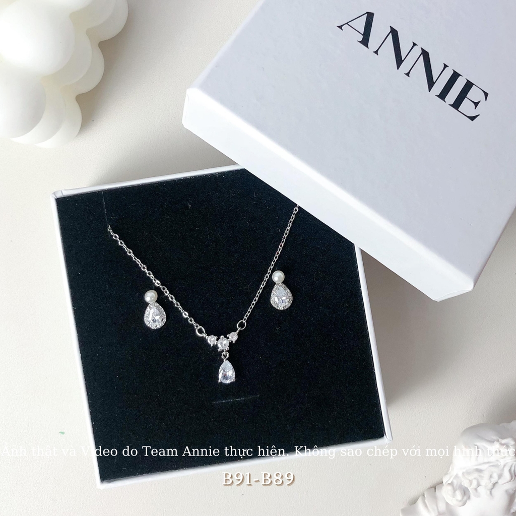 Bộ trang sức dây chuyền bông tai giọt nước đính đá cao cấp SET02
