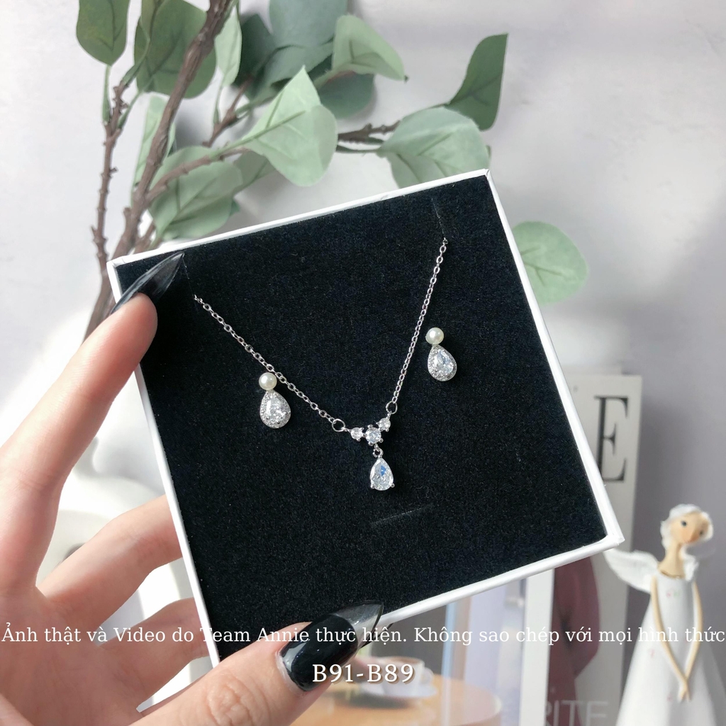 Bộ trang sức dây chuyền bông tai giọt nước đính đá cao cấp SET02