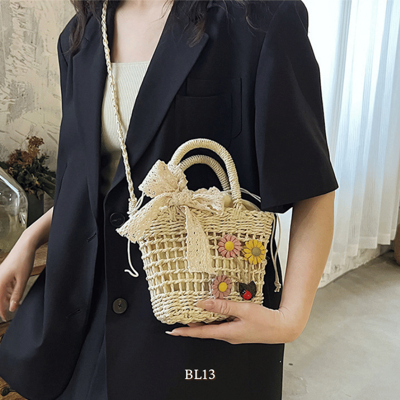 Túi cói thủ công đính nơ BL13