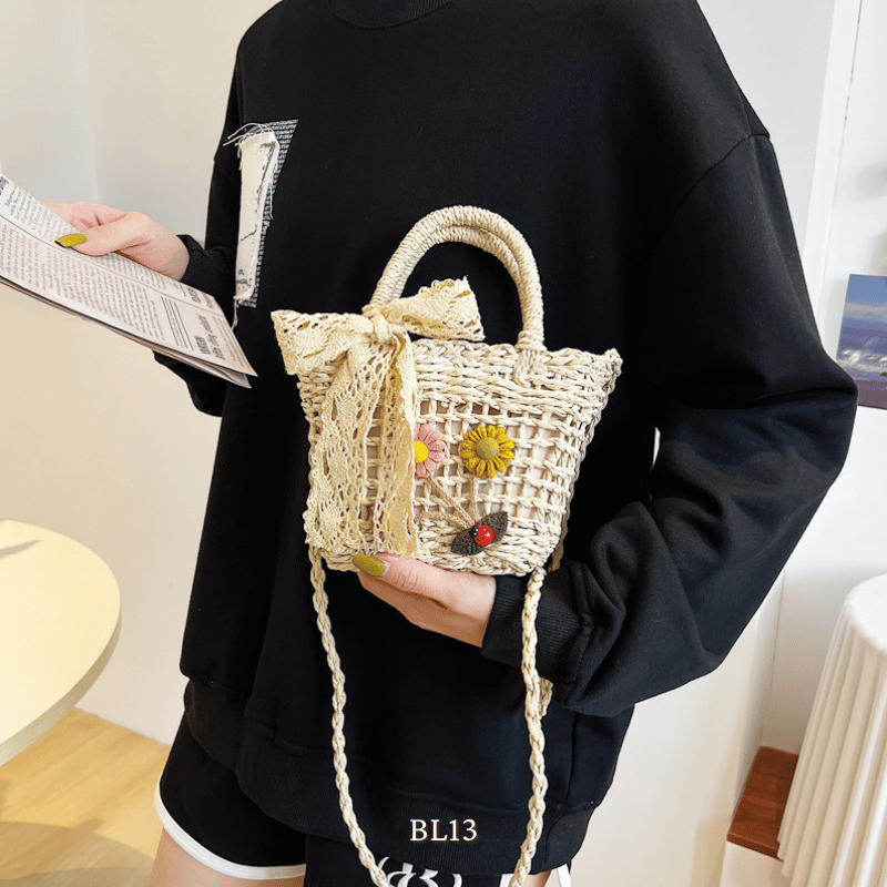 Túi cói thủ công đính nơ BL13